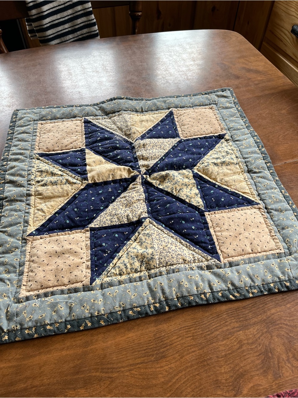 Handmade Patchwork Table Mat - Blue & Cream Star Design